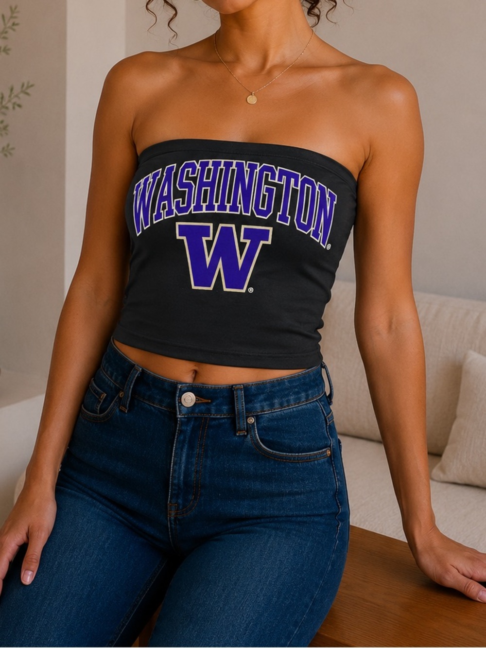 Washington Huskies Black Strapless Tube Top